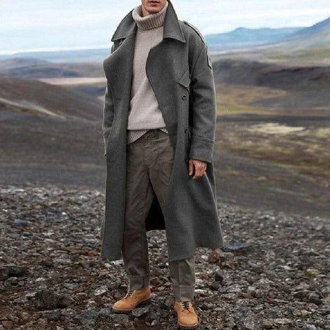 Preston Double-Breasted Long Wool-Blend Mens Coats Trench Style