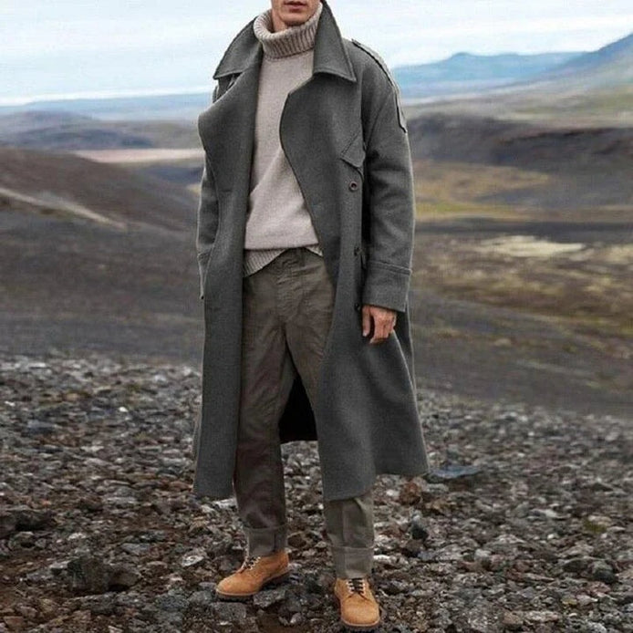 Preston Double-Breasted Long Wool-Blend Mens Coats Trench Style