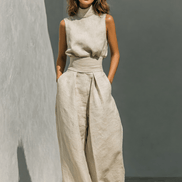 Sleeveless Wide-Leg Trouser Two Piece Set for Women