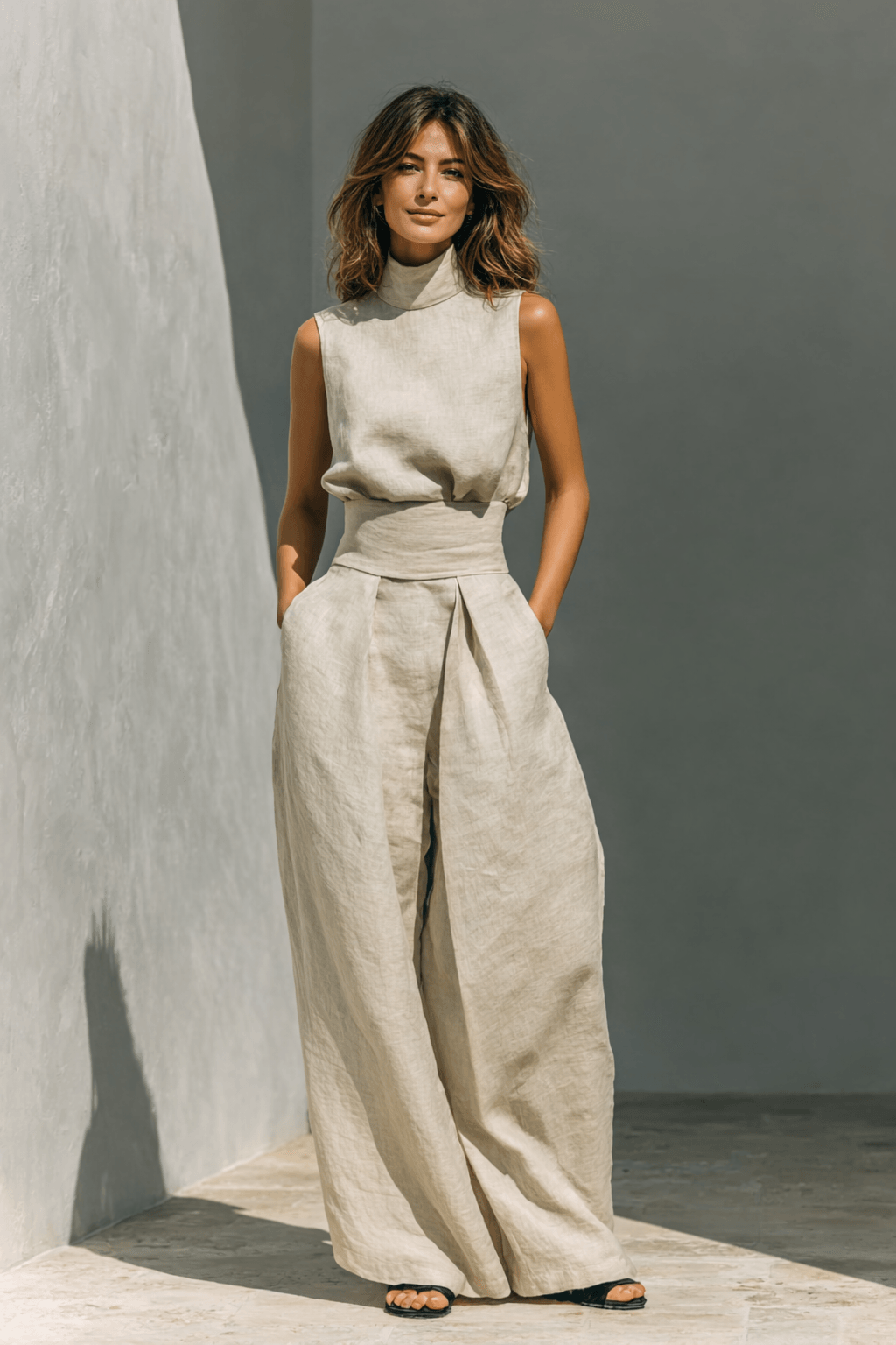 Sleeveless Wide-Leg Trouser Two Piece Set for Women