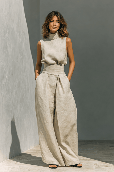 Sleeveless Wide-Leg Trouser Two Piece Set for Women
