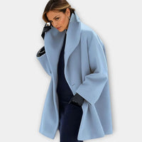 Women's Oversized Wide-Collar Wool-Blend Winter Coat with Knee-Grazing Length