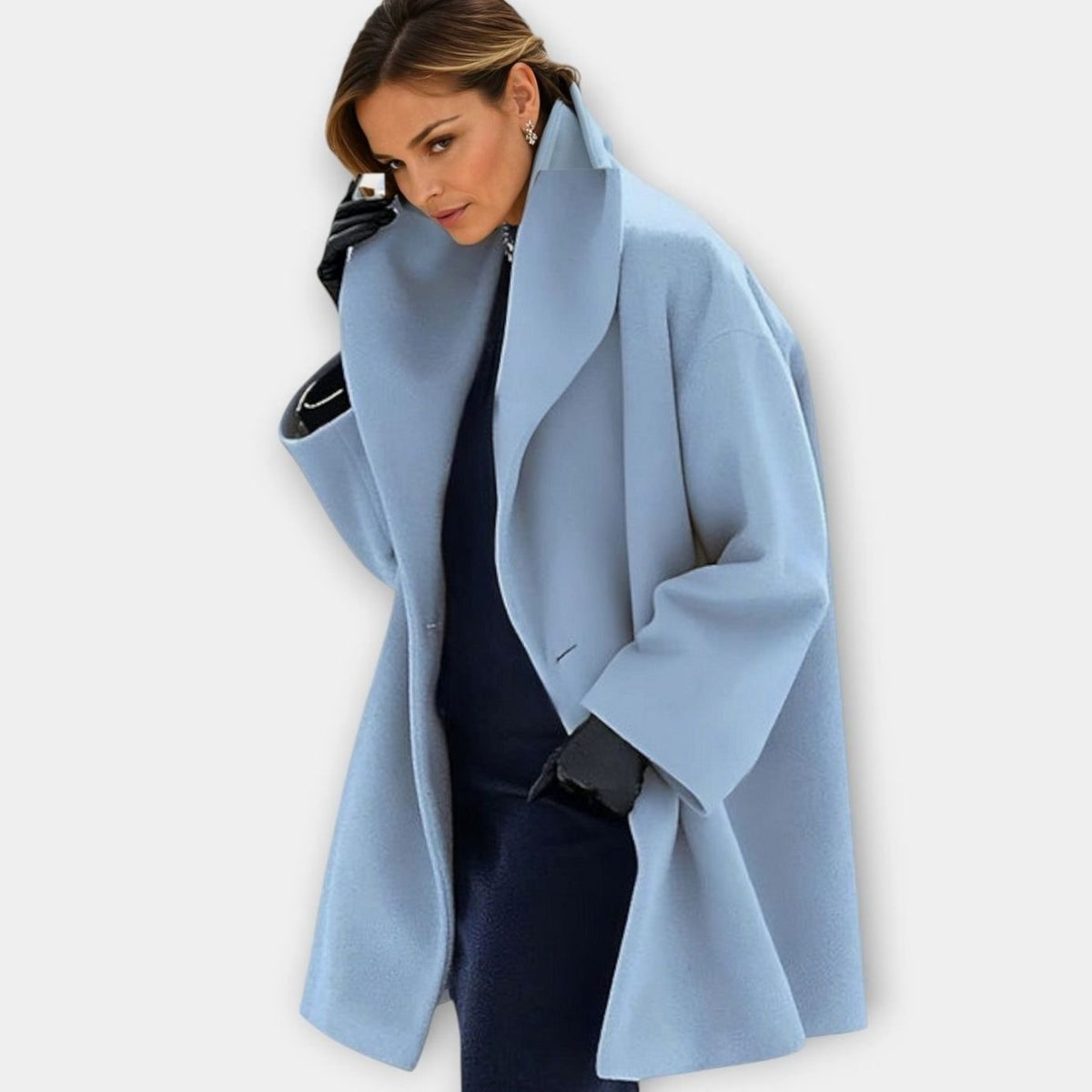 Women's Oversized Wide-Collar Wool-Blend Winter Coat with Knee-Grazing Length
