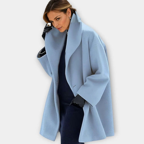 Women's Oversized Wide-Collar Wool-Blend Winter Coat with Knee-Grazing Length
