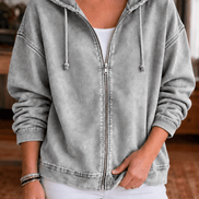 Women's Washed Oversized Zip-Up Hoodie with Lined Hood