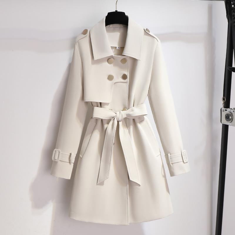Belted Double-Breasted Trench Style Polyester Winter Coats Women