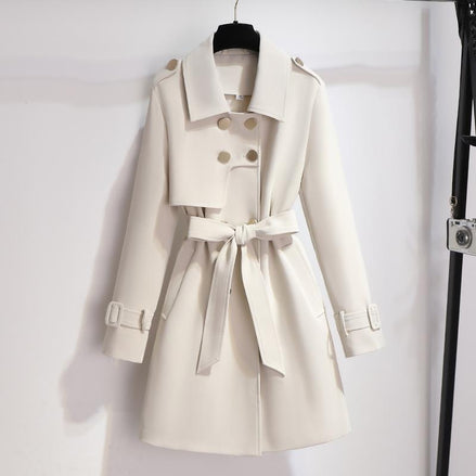 Belted Double-Breasted Trench Style Polyester Winter Coats Women