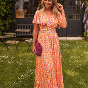 Amelia Floral Wrap Maxi Dress with Flutter Sleeves