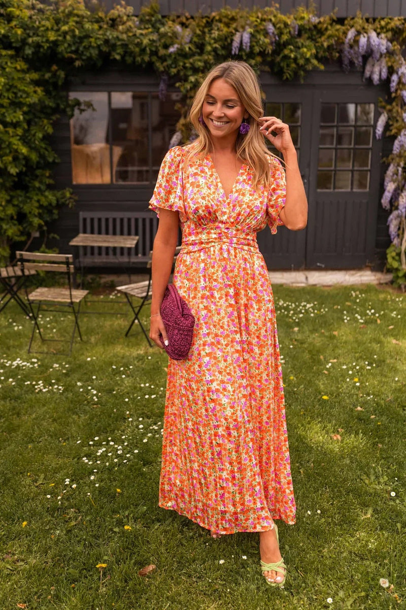 Amelia Floral Wrap Maxi Dress with Flutter Sleeves