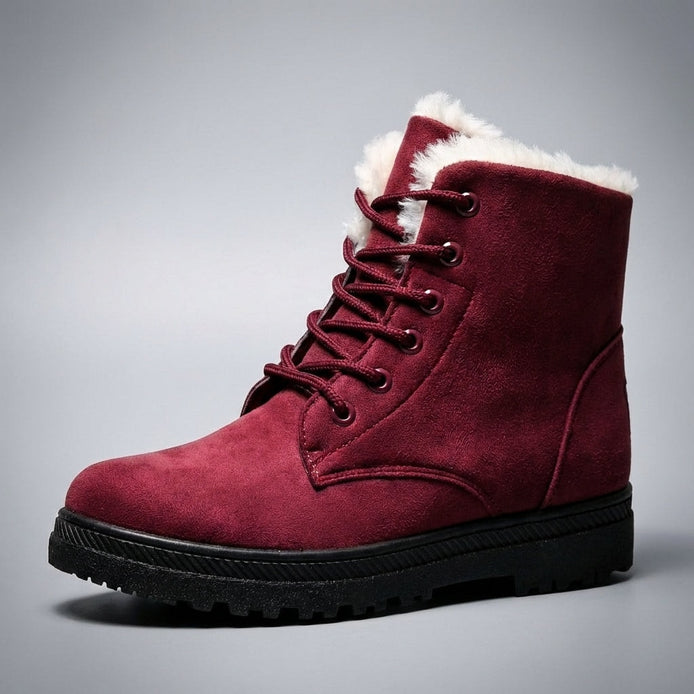 Women's Fur-Lined Suede Lace-Up Boots with Chunky Sole