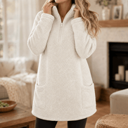 Women's Longline Half-Zip Sherpa Fleece Pullover with Pockets