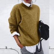 Poppy Crew Neck Knitted Relaxed Fit Sweater in Solid Khaki