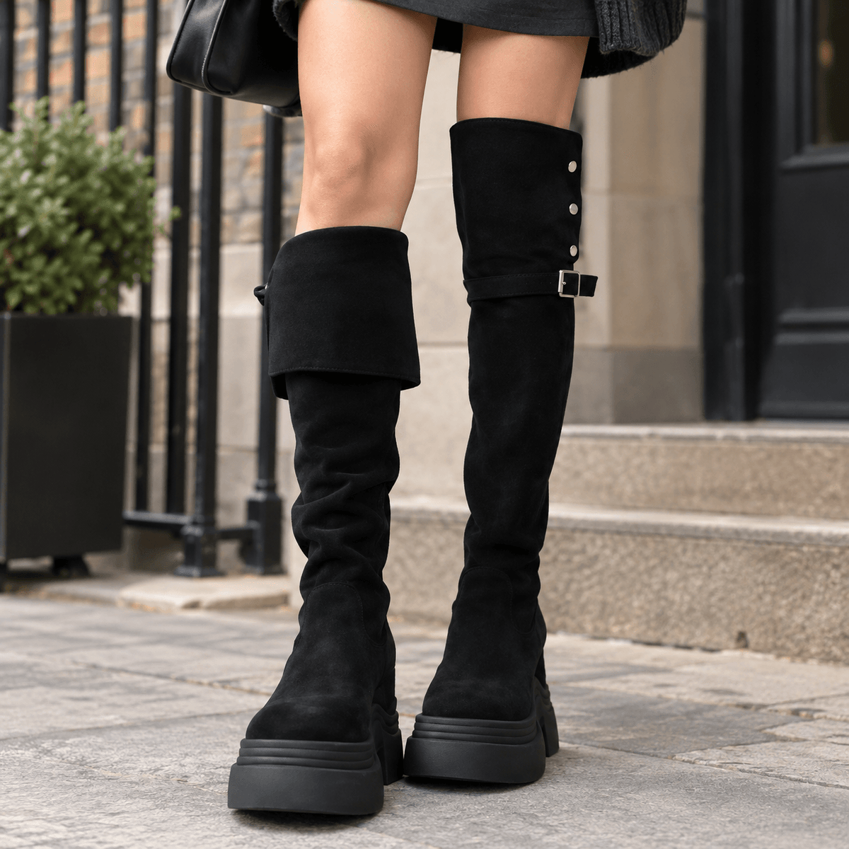 Women's Over-the-Knee Platform Boots with Foldover Cuff