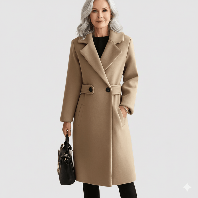 Rosa Belted Longline Wool-Blend Winter Coat with Tailored Fit for Women