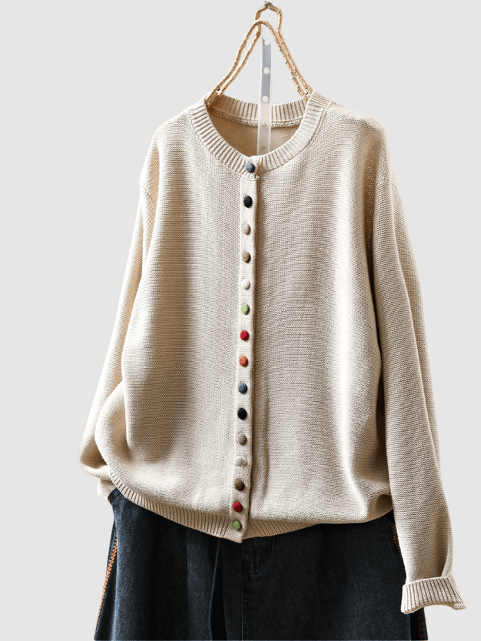 Button-Front Knitted Jumper Cardigan with Colourful Buttons