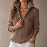 Women's Half-Zip Collar Knitted Jumper with Textured Stitch