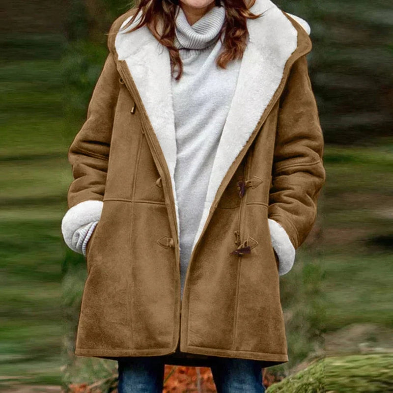Women's Shearling-Look Hooded Toggle Winter Coat with Fleece Lining