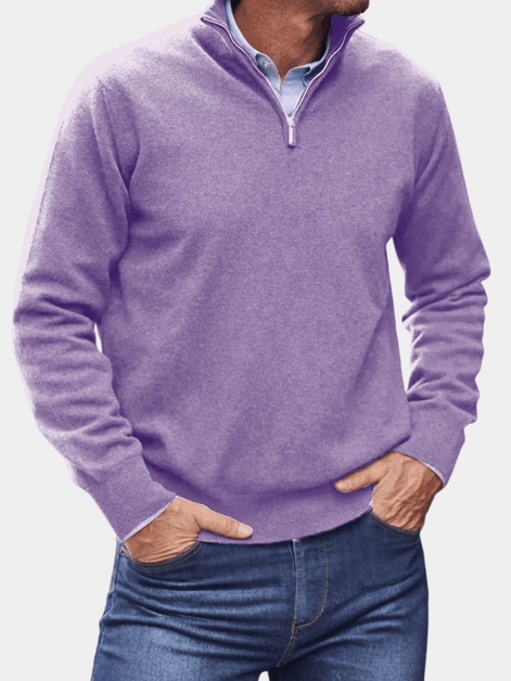 Men's Quarter-Zip Knitted Jumper with Layering Collar