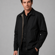 Lightweight Full Zip Mens Jacket with Checked Lining and Point Collar