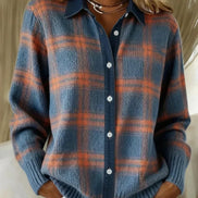 Ofelia Plaid Knitted Jumper Longline Button-Front Cardigan Sweater