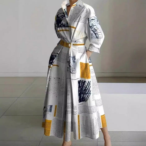 Alora Collared Front Wrap Printed Cotton Blend Women's Midi Dress