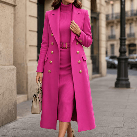 Women's Double-Breasted Wool-Look Winter Coat with Gold Buttons
