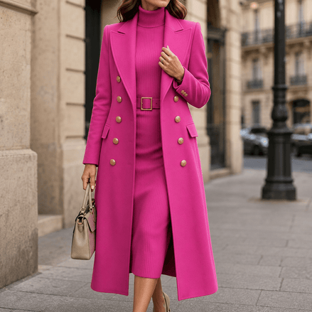 Women's Double-Breasted Wool-Look Winter Coat with Gold Buttons