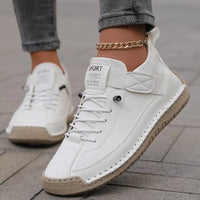 Women's Leather Comfort Shoes with Lace-Up Side Zip Closure