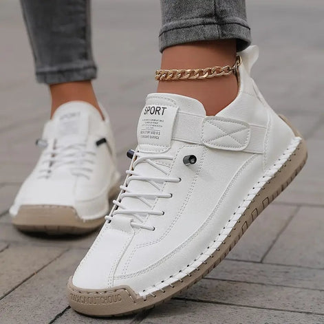 Women's Leather Comfort Shoes with Lace-Up Side Zip Closure