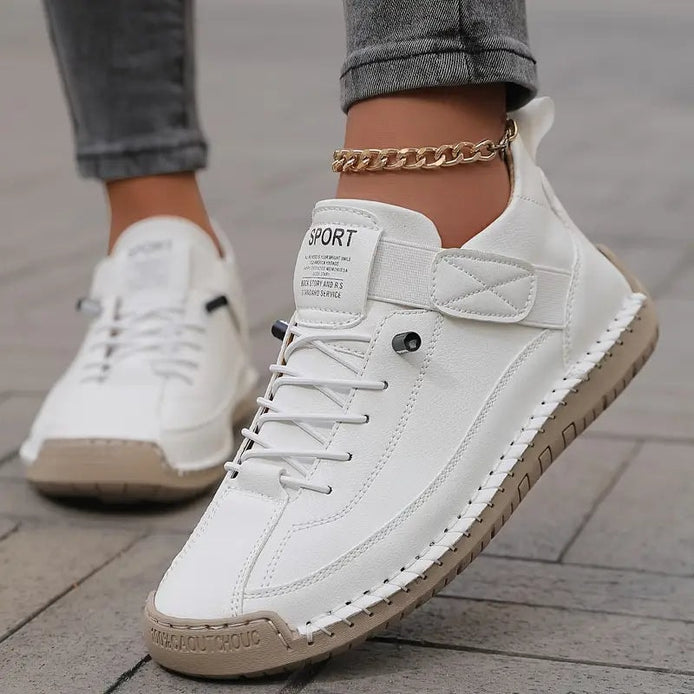 Women's Leather Comfort Shoes with Lace-Up Side Zip Closure