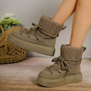 Womens Faux Shearling Ankle Lace Up Winter Boots Platform Sole