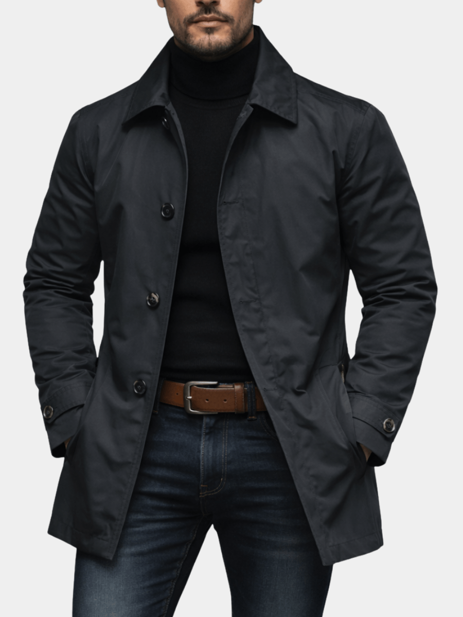 Men's Weather-Resistant Tailored Mac Coat with Quilted Lining