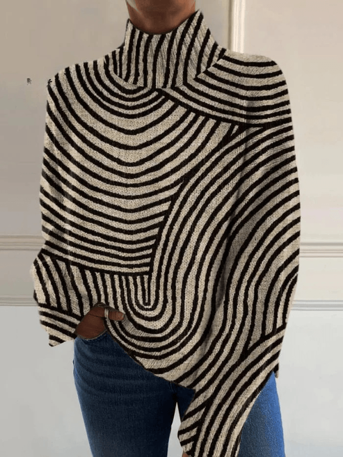 Striped Roll Neck Turtleneck Jumper for Women
