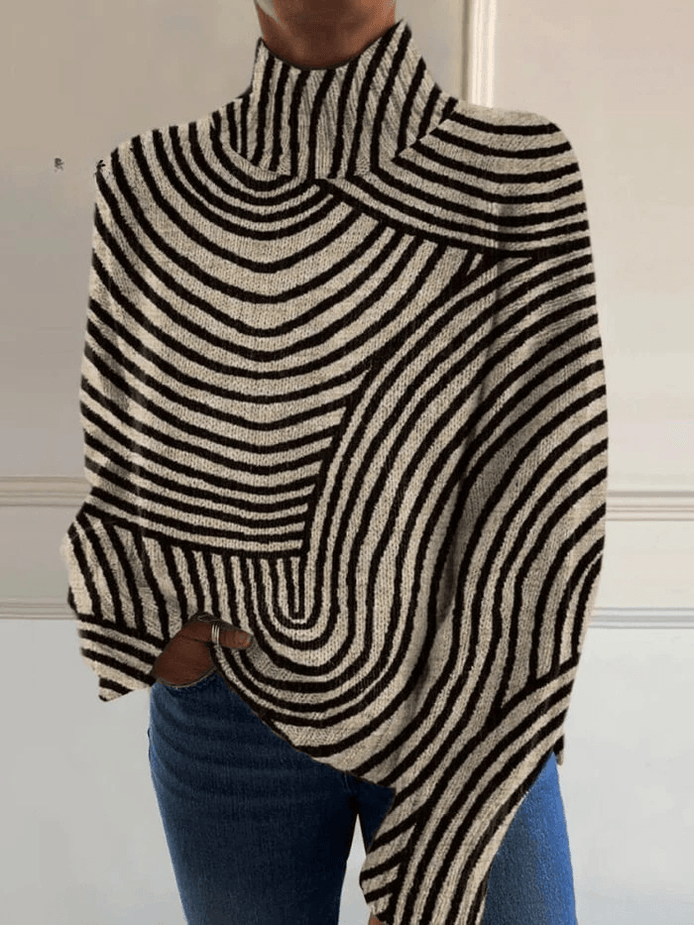 Striped Roll Neck Turtleneck Jumper for Women