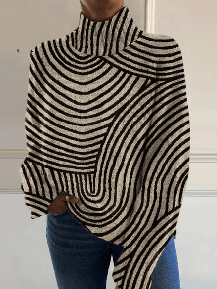 Striped Roll Neck Turtleneck Jumper for Women