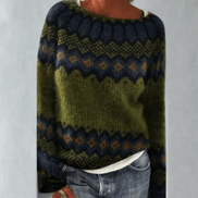 Women's Fair Isle Pattern Knitted Jumper with Crew Neck