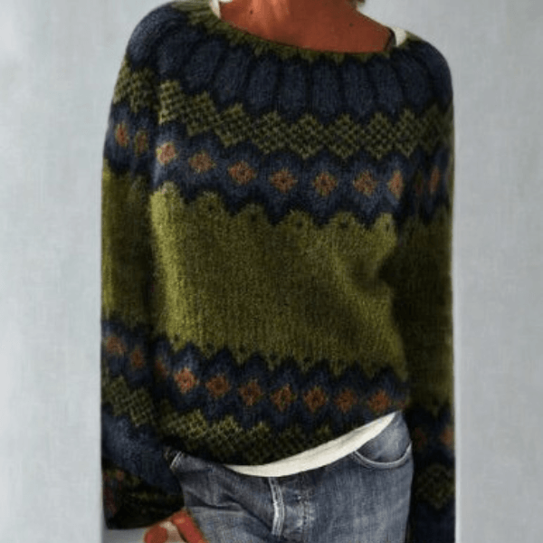 Women's Fair Isle Pattern Knitted Jumper with Crew Neck