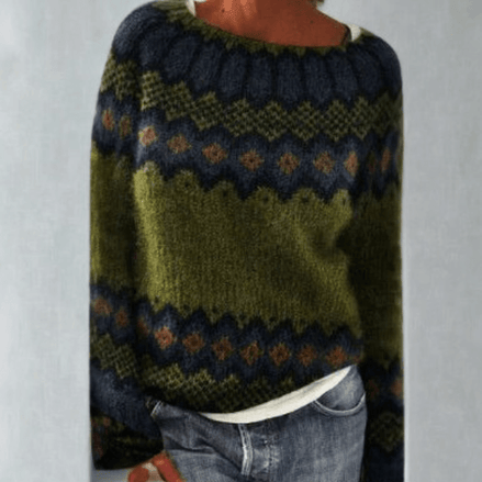 Women's Fair Isle Pattern Knitted Jumper with Crew Neck