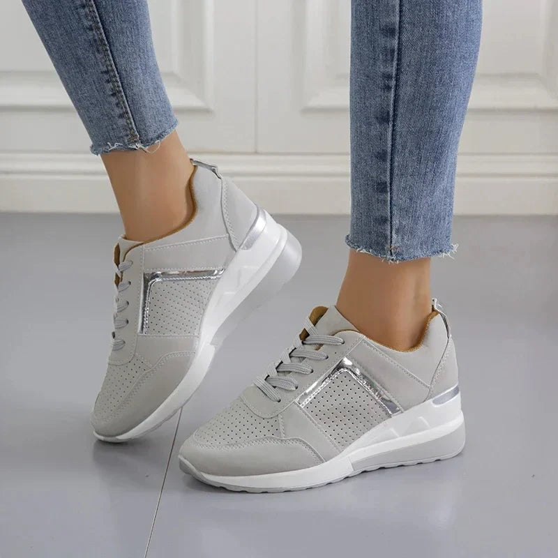 Women's Lace-Up Cushioned Sneakers with Wedge Sole and Ergonomic Fit