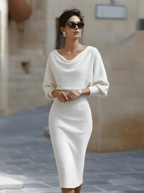 Clara Knit Bodycon Jumper Dress with Cowl Neck for Evening Wear