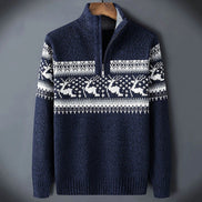 Reindeer Fair Isle Quarter Zip Acrylic Knit Mens Knit Sweater