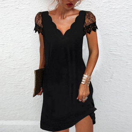 Lace Sleeve Bodycon Christmas Party Dress in Solid Black