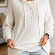Women's Oversized Hooded Acrylic Knitted Jumper with Drawstring