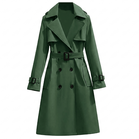 Double-Breasted Belted Long Winter Womens Coats in Polyester