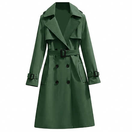 Double-Breasted Belted Long Winter Womens Coats in Polyester