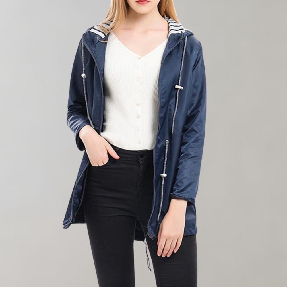 Longline Hooded Waterproof Jacket with Drawstring Waist