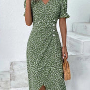Floral Wrap Midi Dress in Polyester for Autumn and Christmas Parties