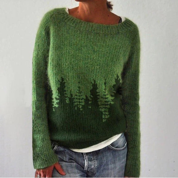 Maude Forest Print Crew Neck Knitted Jumper for Women