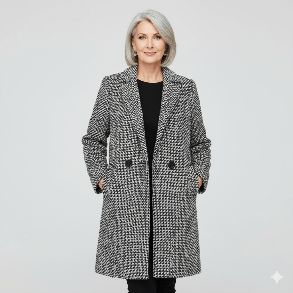 Rebeka Longline Houndstooth Tweed Winter Coat for Women