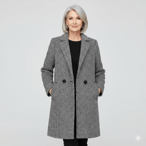 Rebeka Longline Houndstooth Tweed Winter Coat for Women